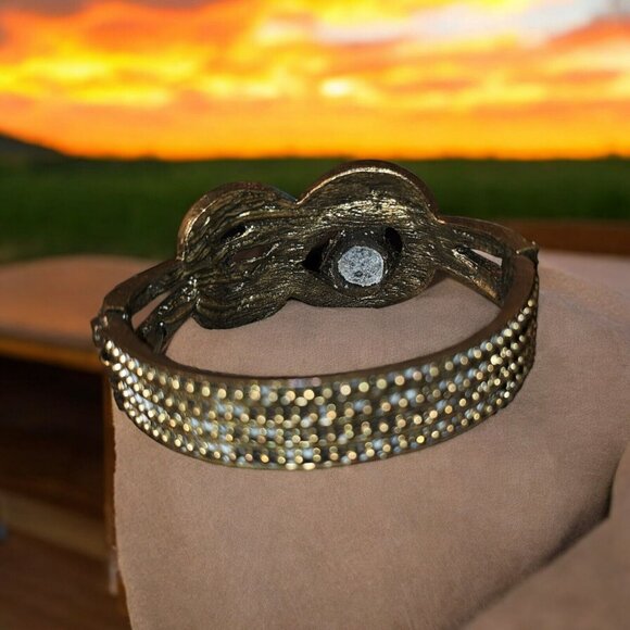 Vintage Rhinestone Snake Bangle Cuff Bracelet - Picture 3 of 7